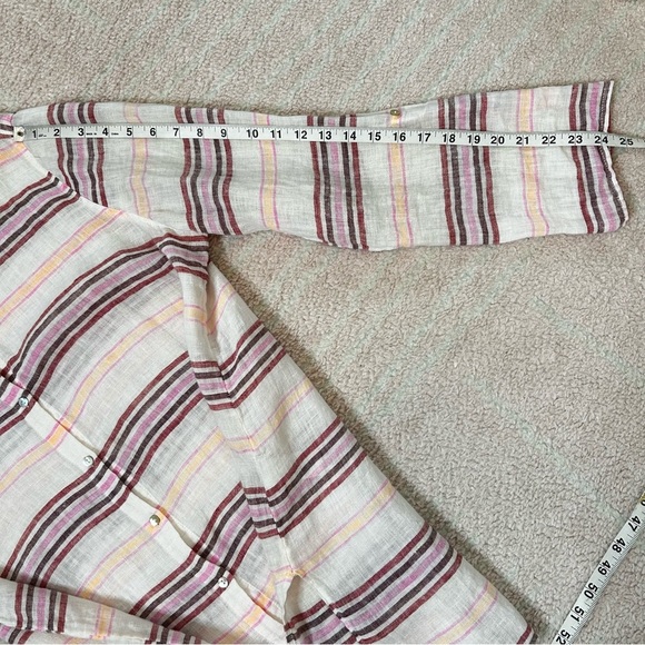 St Tropez West Linen Button-Up Tunic Blouse Top Roll Tab Sleeves XL Resortwear - Picture 11 of 15